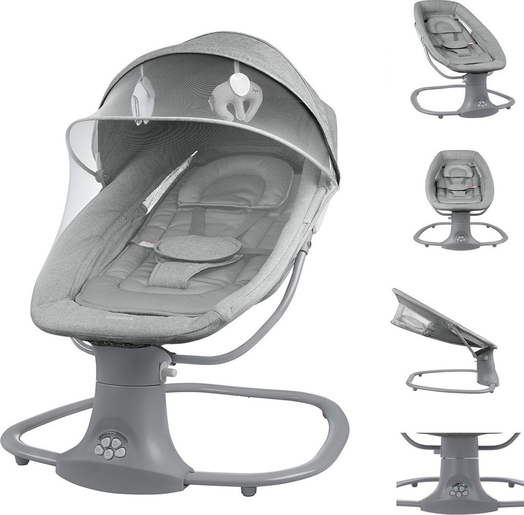 Kikkaboo Babywippe Winks 2 in 1 Stuhl, Moskitonetz, Timer, Musik, Fernbedienung grau