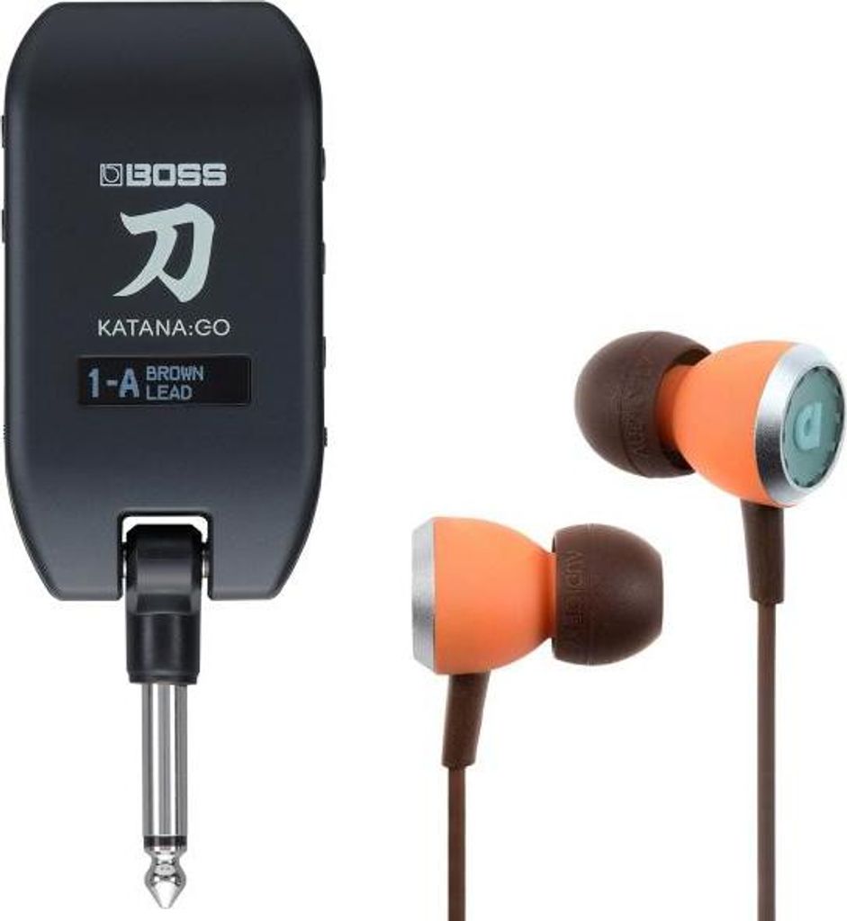 Boss Kopfhörer-Verstärker Katana GO Amp Plug mit Audiofly In-Ear Ohrhörer