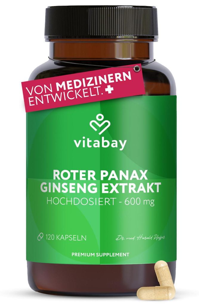 Vitabay Roter Panax Ginseng 600 mg Extrakt – 120 vegane Produktbild 