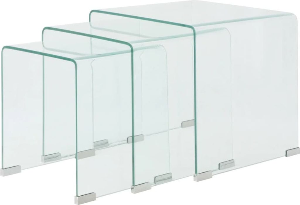 vidaXL Dreiteiliges Satztisch Set aus gehärtetem Glas Transparent - Nesting-Tisch - Nesting-Tische - Satztisch - Satztische