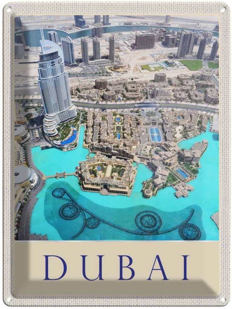 vianmo Blechschild 40x30 cm Aussicht auf Dubai Hochhaus Meer Bildmotiv Reisemotiv Abenteuer Reisen Urlaub