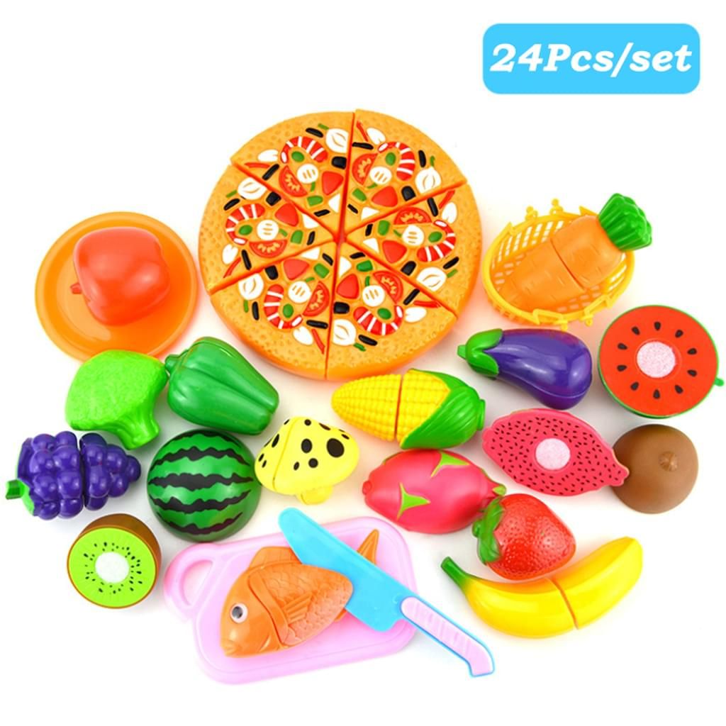 24pc Vorgeben Play Essen Set Küche Schneiden Spielzeug Obst & Gemüse 