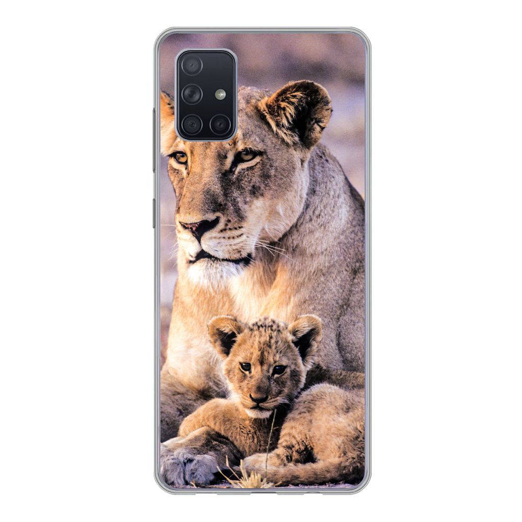 MuchoWow Handyhülle Schutzhülle Hülle für Samsung Galaxy A71 Löwin - Löwe - Junges Silikon Softcase Handy Hülle - Kartenbesitzer