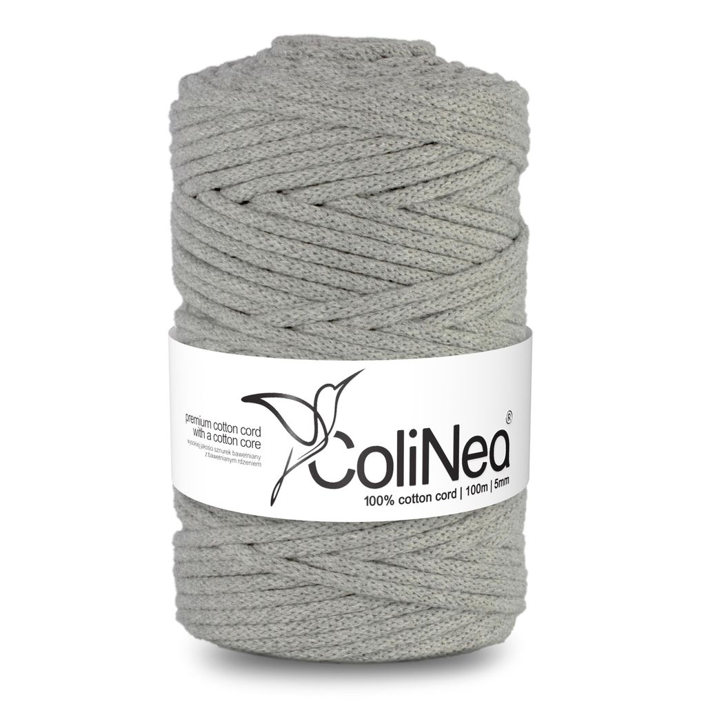 ColiNea, Baumwollkordel mit Baumwollkern, geflochten, 5mm, 100m, grau