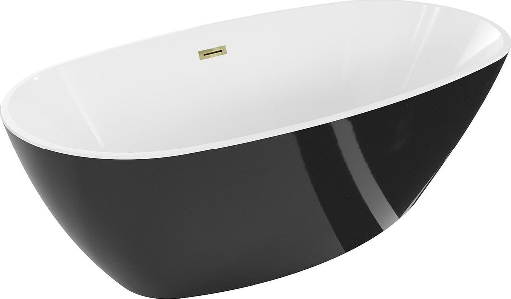 Mexen Eris freistehende Badewanne 180 x 95 cm, weiß/schwarz, Überlauf gold - 53441809575-50