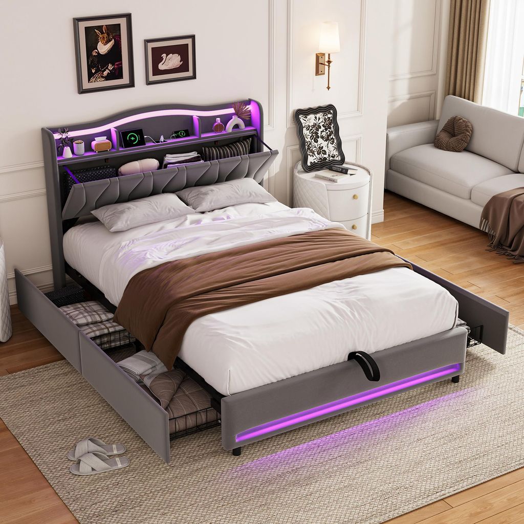Letto imbottito Moonbite 140x200 cm con cassetti, Immagine del prodotto 