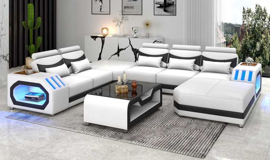 Moderne XXL Sofa U Form Groß Ecksofa Ledersofa Weiß Kunstleder