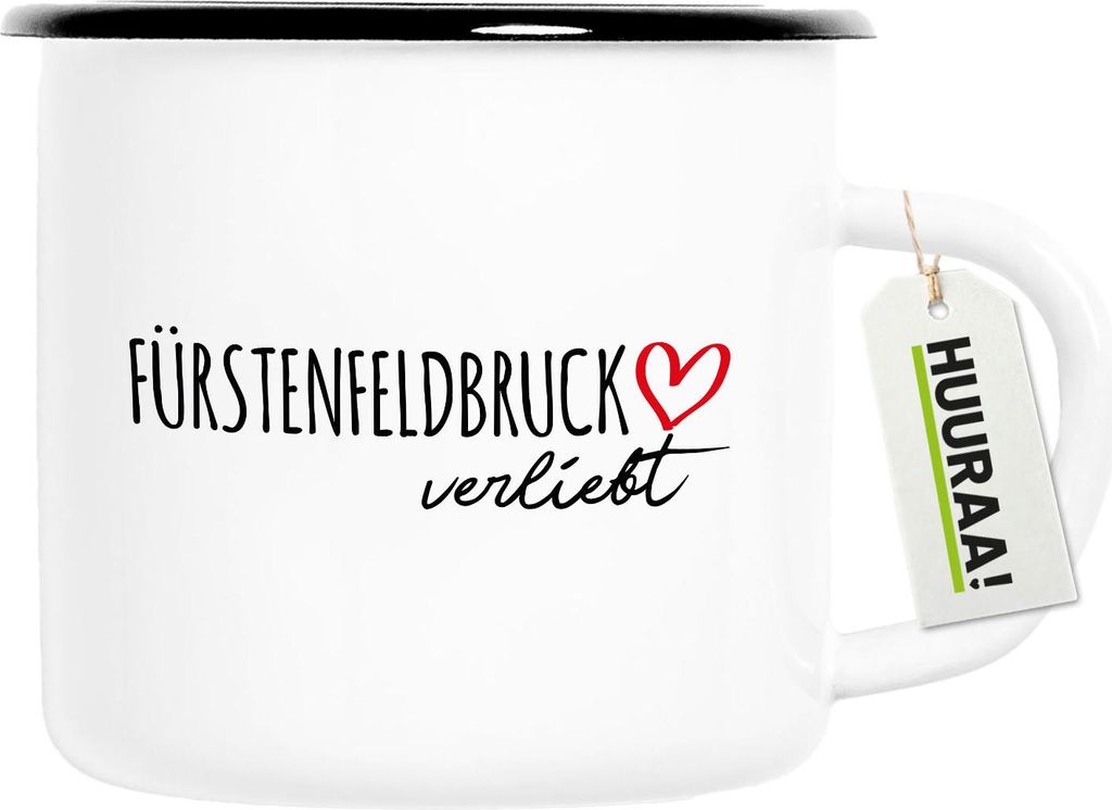 Huuraa Emaille Tasse Fürstenfeldbruck verliebt 300ml Vintage Campingbecher Geschenkidee