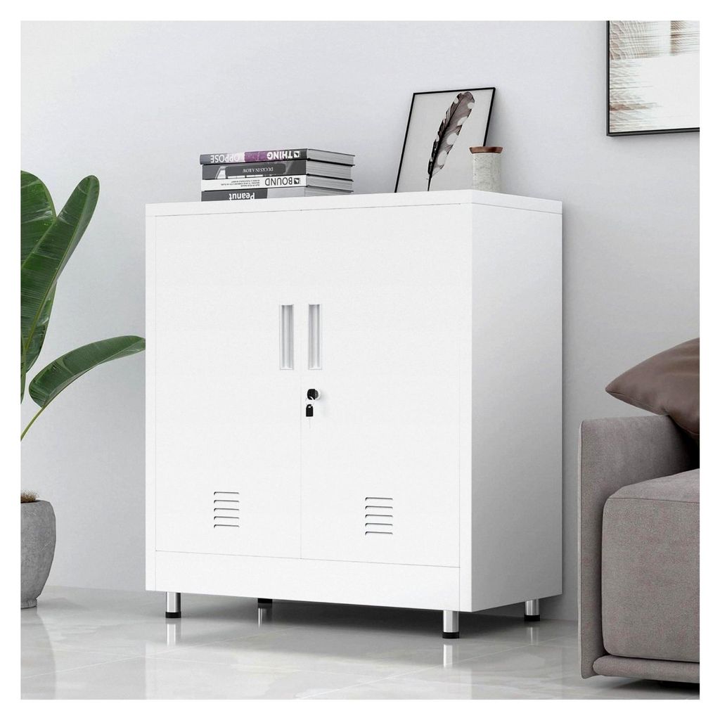 Aktenschrank Büroschrank Lagerschrank Metallschrank, abschließbar Mehrzweckschrank kleiner Schrank Buffetschrank Flurschrank (Weiß)