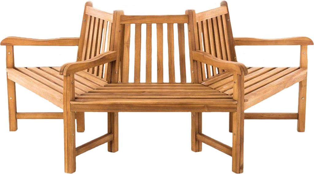 Baumbank HANIM - Holz Teak 200x100x90 cm | Halbrunde Sitzbank Mit Lehne Baumbank Gartenbank Für Baum
