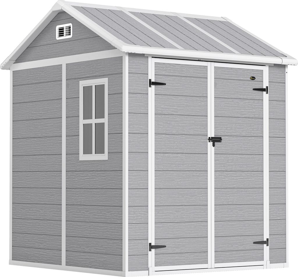 Gartenhaus aus Kunststoff, Gartenschuppen mit Fenster und verschließbarer Tür, Grau, Wetterfest und Sicher