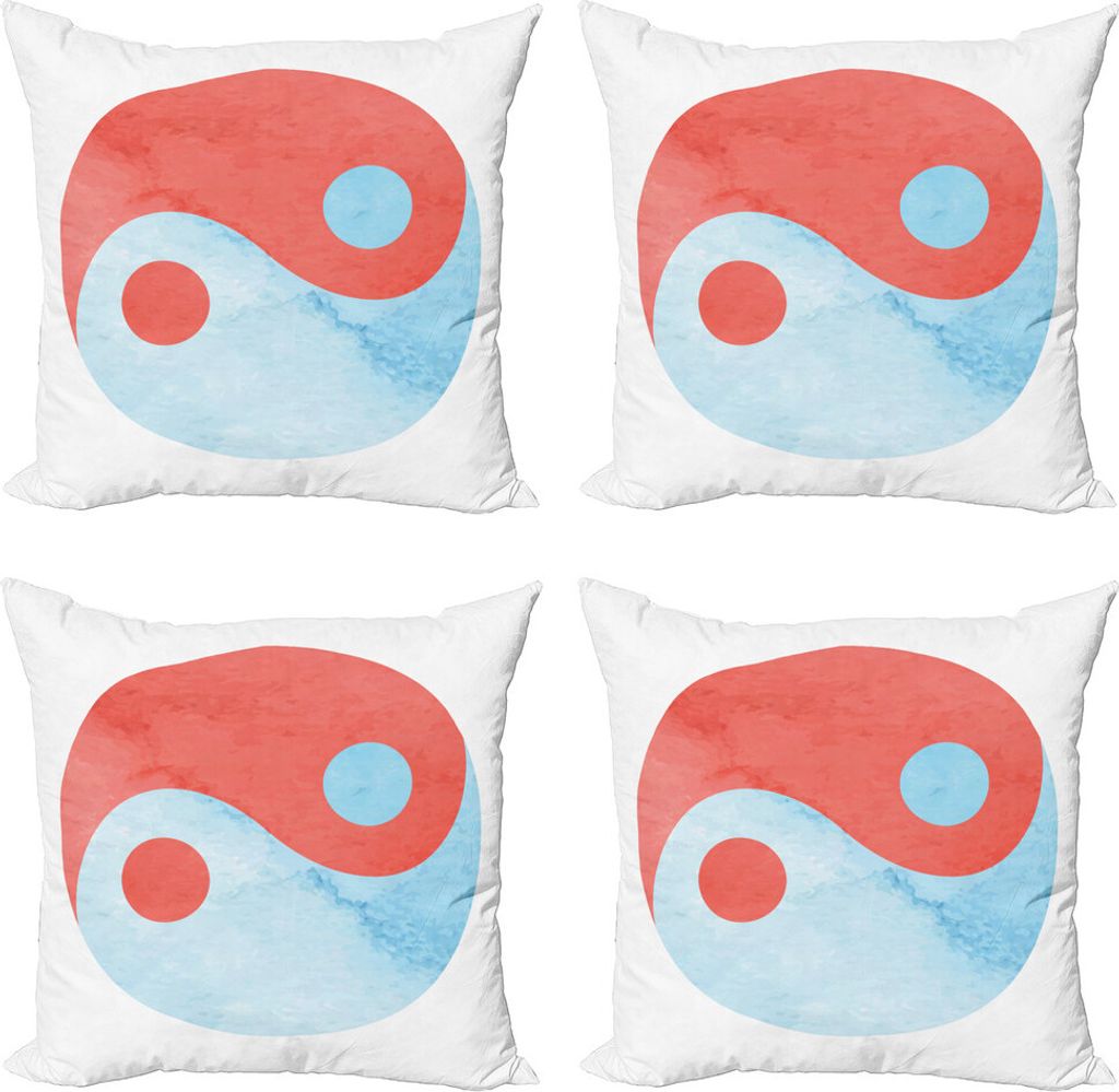 ABAKUHAUS Ying Yang Kissenbezug Set (4 Stück), Aquarell, Moderner Doppelseitiger Digitaldruck, 45 cm x 45 cm, Rot Blau Weiß
