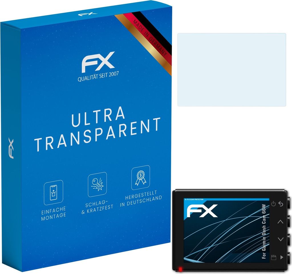 atFoliX FX-Clear 3x Schutzfolie kompatibel mit Garmin Dash Cam 66W Displayschutzfolie