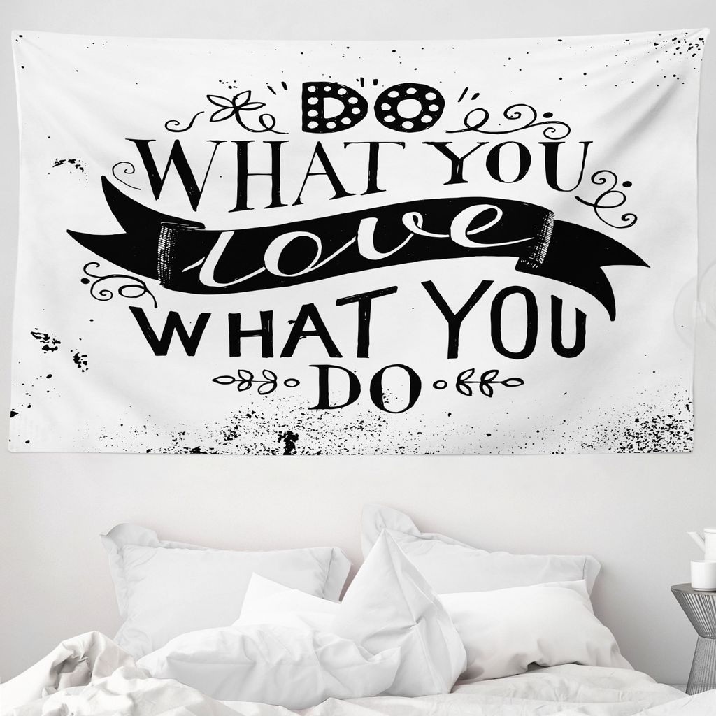 ABAKUHAUS Zitat Wandteppich, Do What You Erfolg Liebe aus Weiches Mikrofaser Stoff Waschbar ohne Verblassen Digitaldruck, 230 x 140 cm, Weiß Schwarz