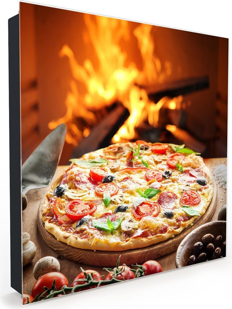 Nachbildung-Schlüsselkasten, Magnetpinnwand und Memoboard mit Glasfront Motiv Pizza aus dem Holzofen
