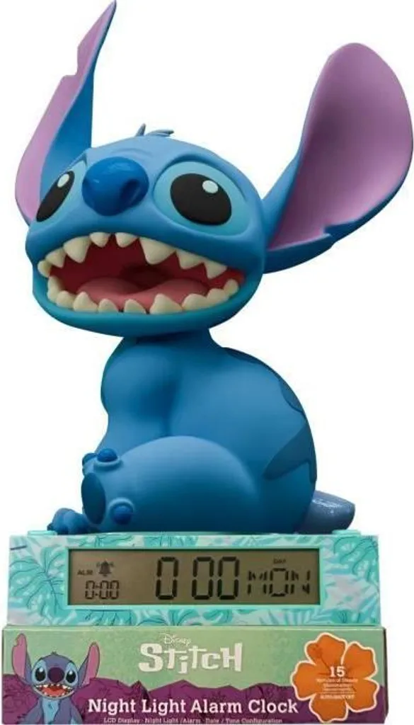 Sveglia 3D Stitch Originale Disney: Luce Notturna e Snooze per Bambini