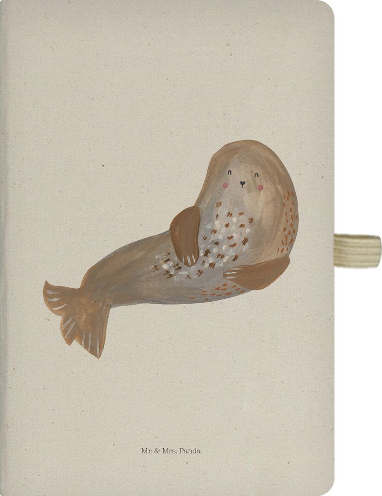 Mr. & Mrs. Panda DIN A4 Baumwoll Notizbuch Robbe Lachen - Transparent - Geschenk, Tagebuch, Nordsee, Journal, Robben, Ostsee, Gebundenes, Lustige S...