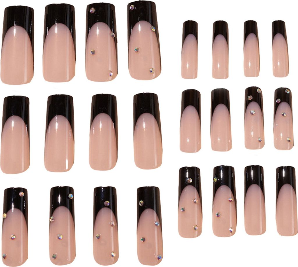 Press on Nails French Acryl Extra Lang mit Strass Glänzend DIY Maniküre Volle Abdeckung Lange Künstliche Nägel