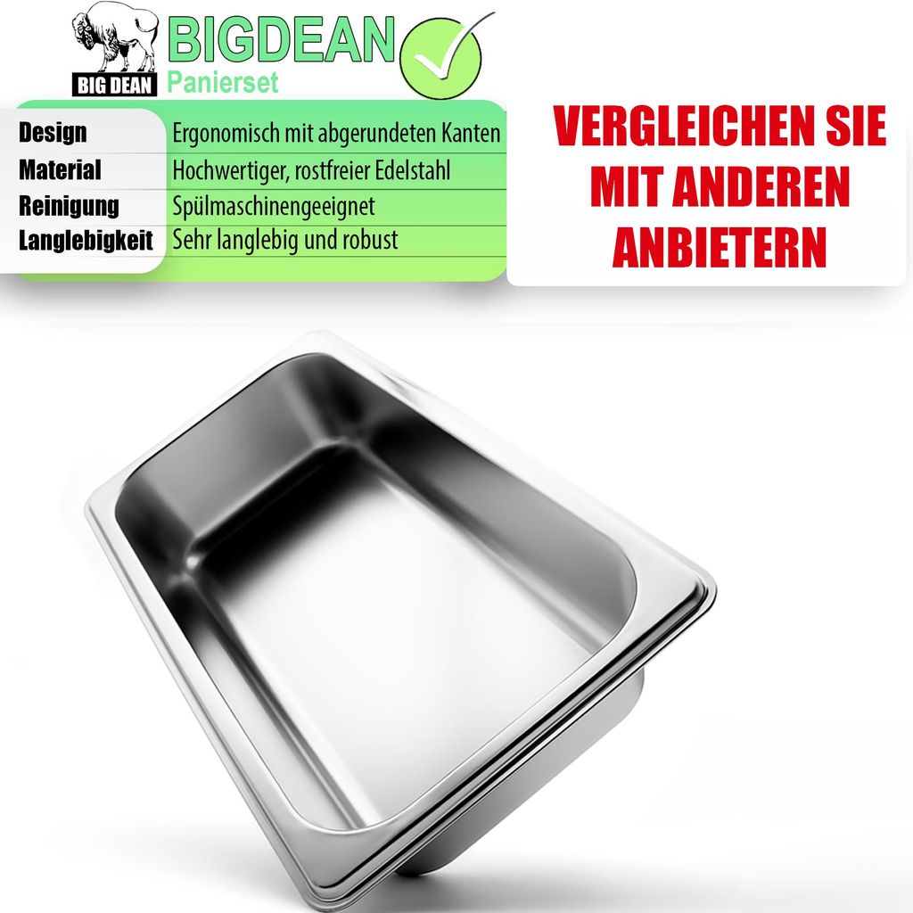Panierschalen Set Aus Edelstahl – 3-teilig Mit Deckel & Rost, Rechteckig, Spülmaschinenfest