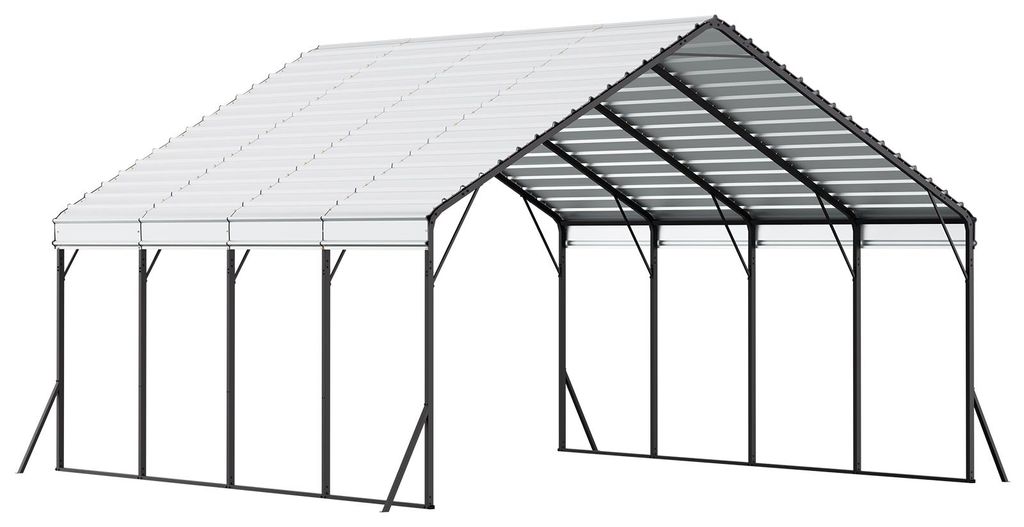 SucceBuy Zeltgarage 5,8x6x3,77 m, Carport mit robustem Rahmen und Dach, Überdachung mit abnehmbaren Seitenwänden, vielseitiger Unterstand für Au...