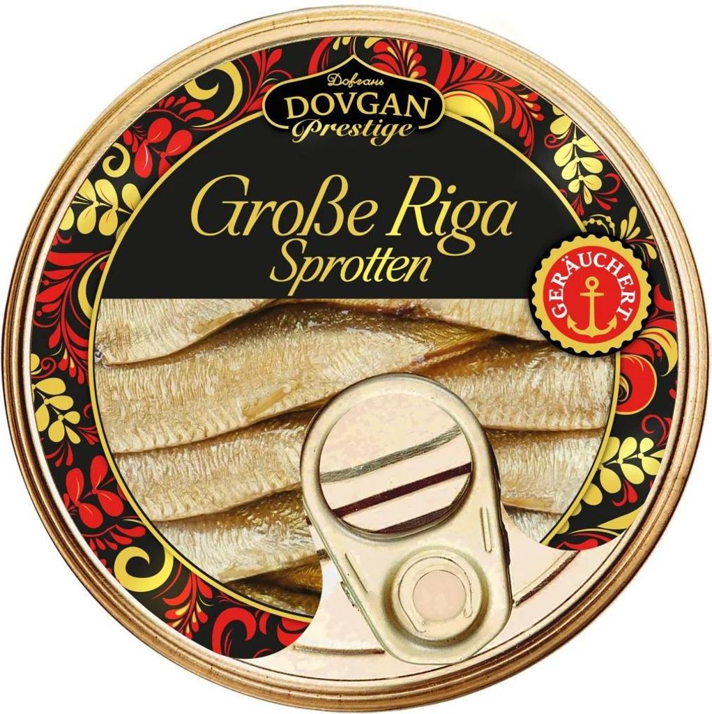 DOVGAN Prestige Große Riga Sprotten geräuchert 160g Produktbild 