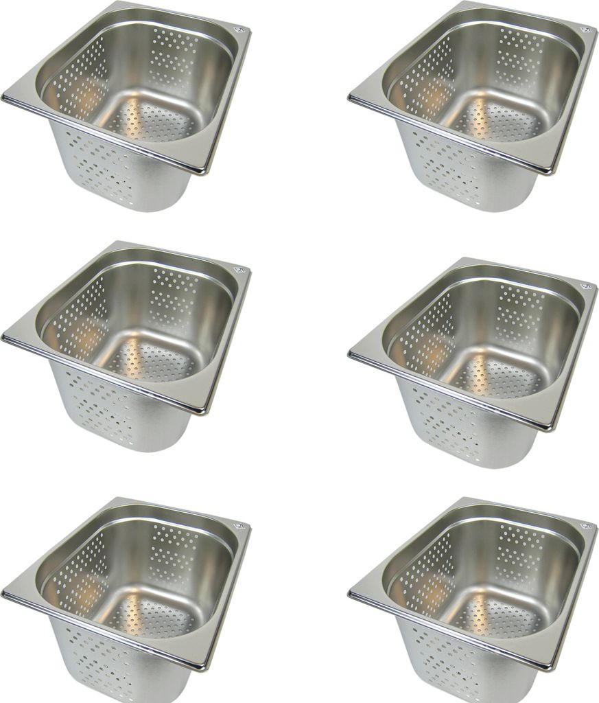 AcMax 6 Stück GN 1/2 Gastronormbehälter GN-Behälter Edelstahl 12,5 Liter Tiefe 200mm GELOCHT