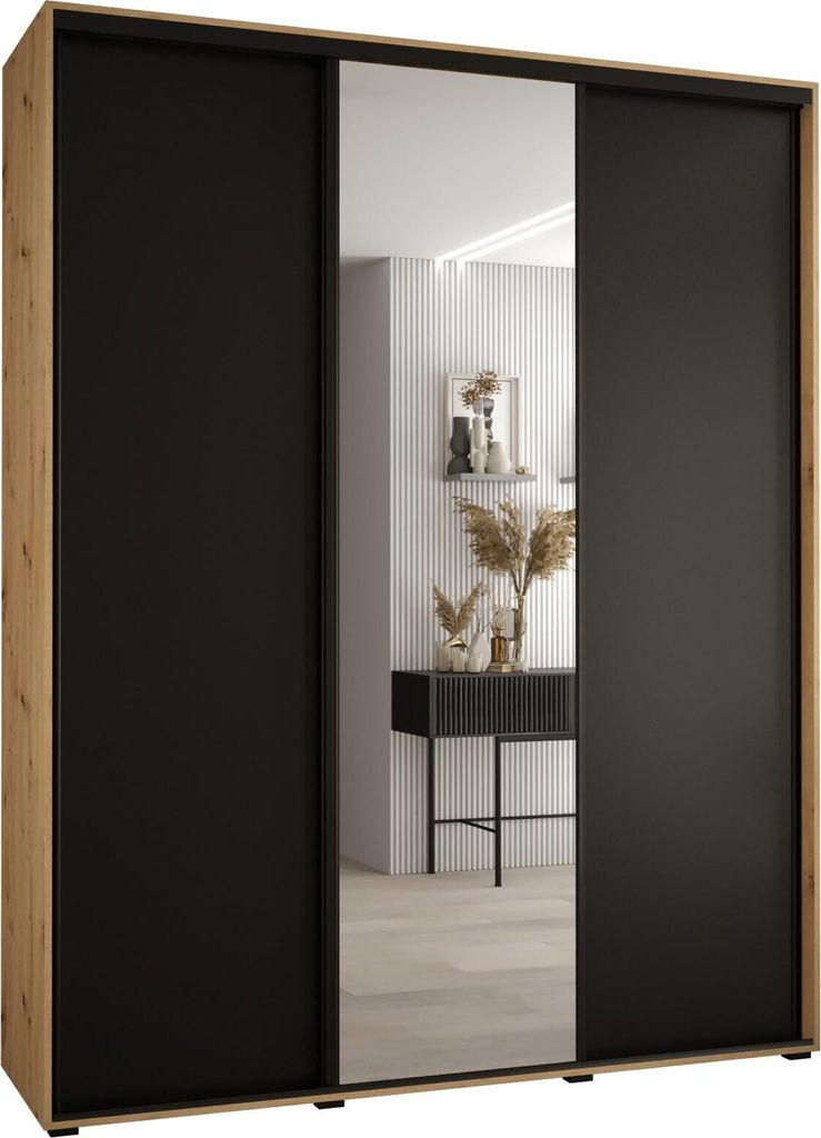 MEBLE KRYSPOL Cannes 3 Schrank mit 3 Schiebetüren - 205,2x190x45 cm - Artisan Schwarz Schwarz