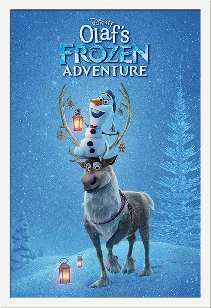 Poster La Reine des Neiges Olaf + Cadre Maxi MDF Shinsuke Blanc 61x91,5 cm