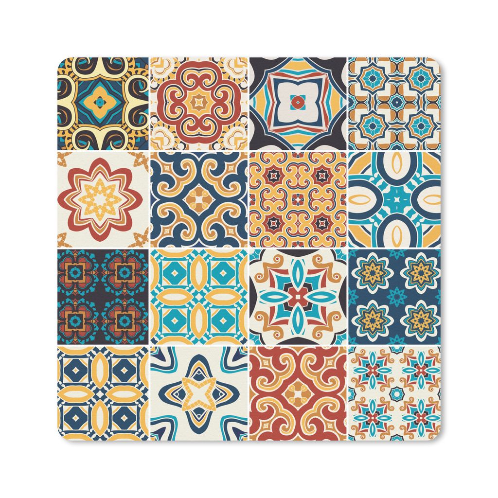 MuchoWow Mauspad Mousepad Blumen - Vintage - Muster - Blau - Orange 20x20 cm - Mousepads - Maus Mat - Pad - Mausunterlage - Desk Mat - Bureauarti...