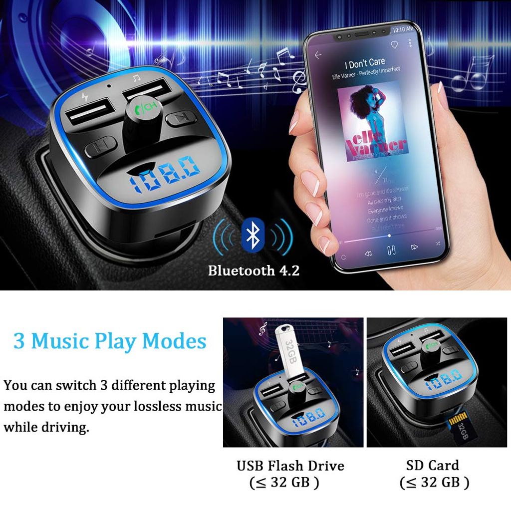 Bluetooth FM Transmitter Adapter Auto Radio KFZ MP3 Player USB für iPhone,Handy 