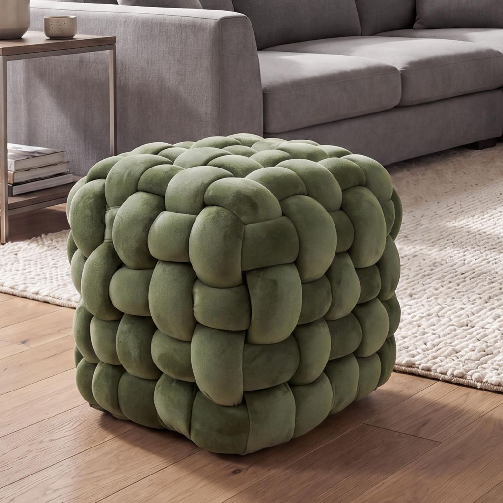 Hocker MCW-Q48, Sitzhocker Ottomane Polsterhocker Knoten-Pouf, Samt (220g/m²) 39cm grün