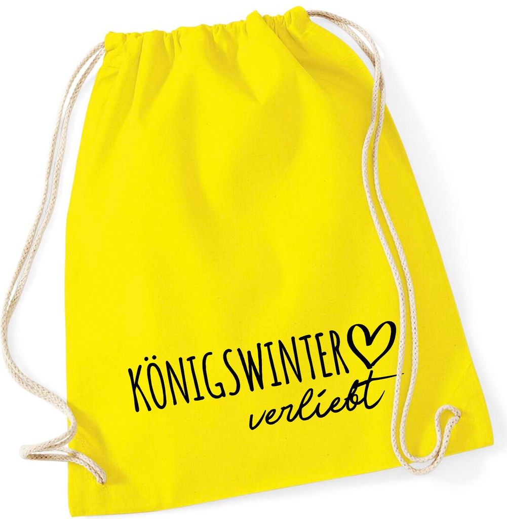 Huuraa Turnbeutel Königswinter verliebt 12 Liter Yellow Baumwolle Rucksack Geschenkidee