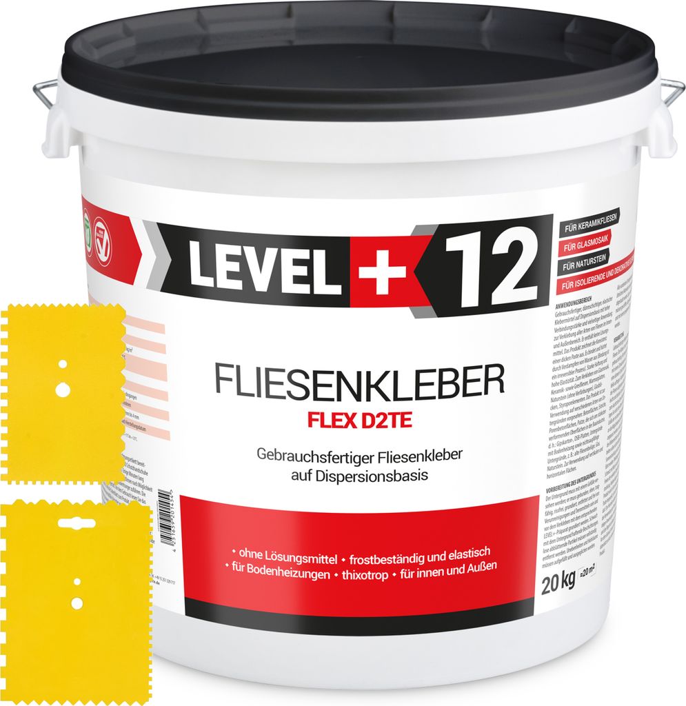 SET Dispersionkleber 20 kg Fertig Fliesenkleber Flex + 2 St. Zahnspachtel RM12