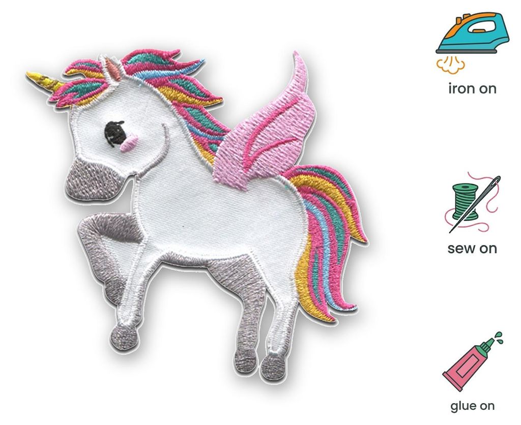 Einhorn Flügel Unicorns - Aufnäher, Bügelbild, Aufbügler, Produktbild 