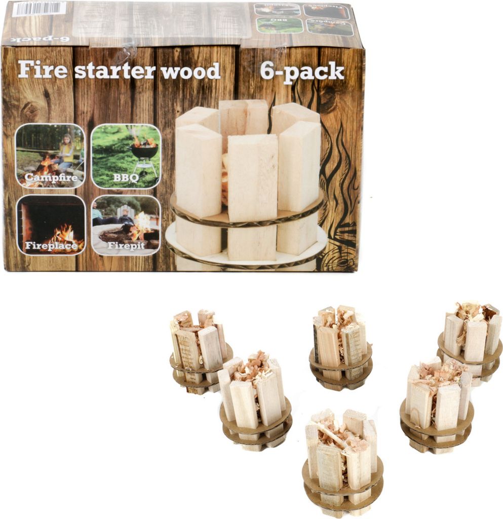 Feueranzünder aus Holz für Camping, Grillfeste, Feuerkörbe, Feuerstellen und Kamine, ökologisch, 6 Stück