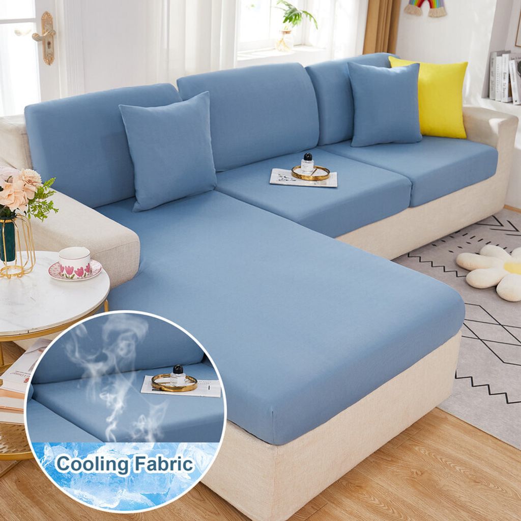 (Blau,125×55cm)kühlen Eisfaden Sofa Sitzkissenbezug Wasserdichter Sofa Kissenbezug Stretch Anti-Falten Terrassen Sitzkissenbezug Outdoor Ki...