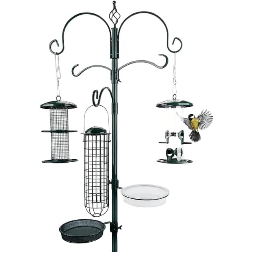WILDTIERHERZ I PREMIUM FUTTERSTATION 235 CM – AUS PULVERBESCHICHTETEM METALL – KOMPLETTSET INKL. FUTTERSÄULEN KÖRNER ERDNÜSSE – Schwarz