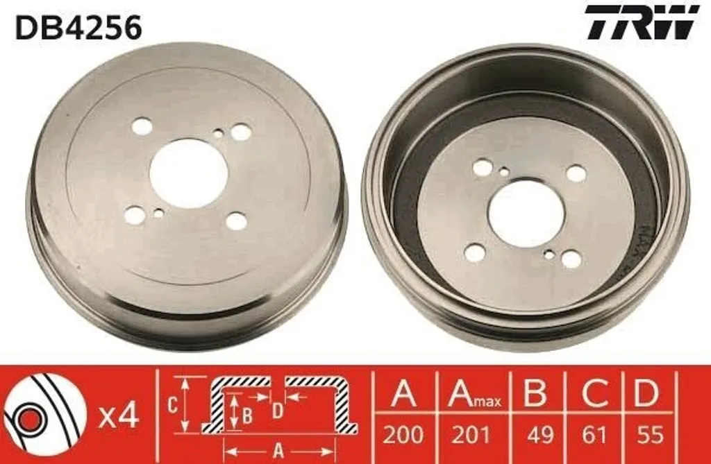 Tambour de frein haute performance TRW DB4256 fonte robuste Toyota E10