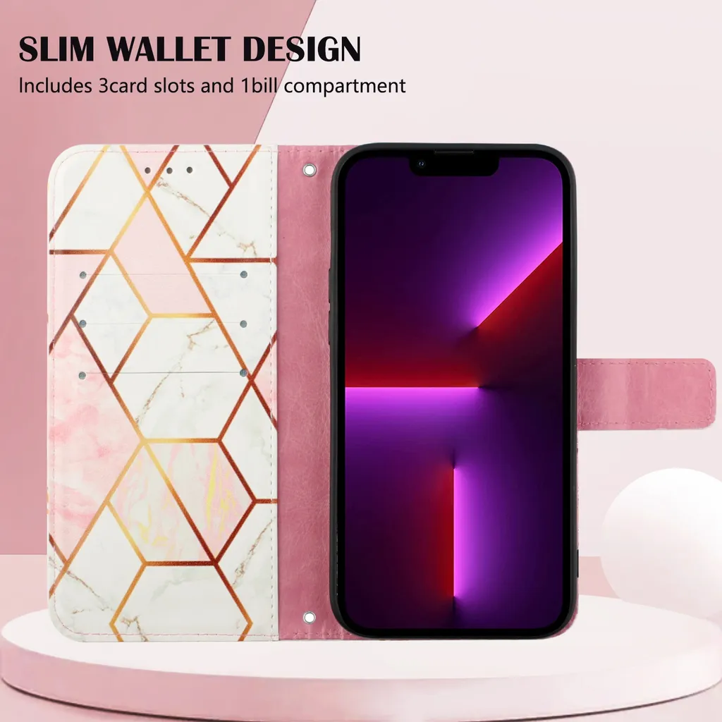 Xiaomi Poco X4 NFC Case, Custodia in Finto cuoio con motivo a marmi, tasche per carte, Stand Case per Xiaomi Poco X4 NFC Rose Gold - 4
