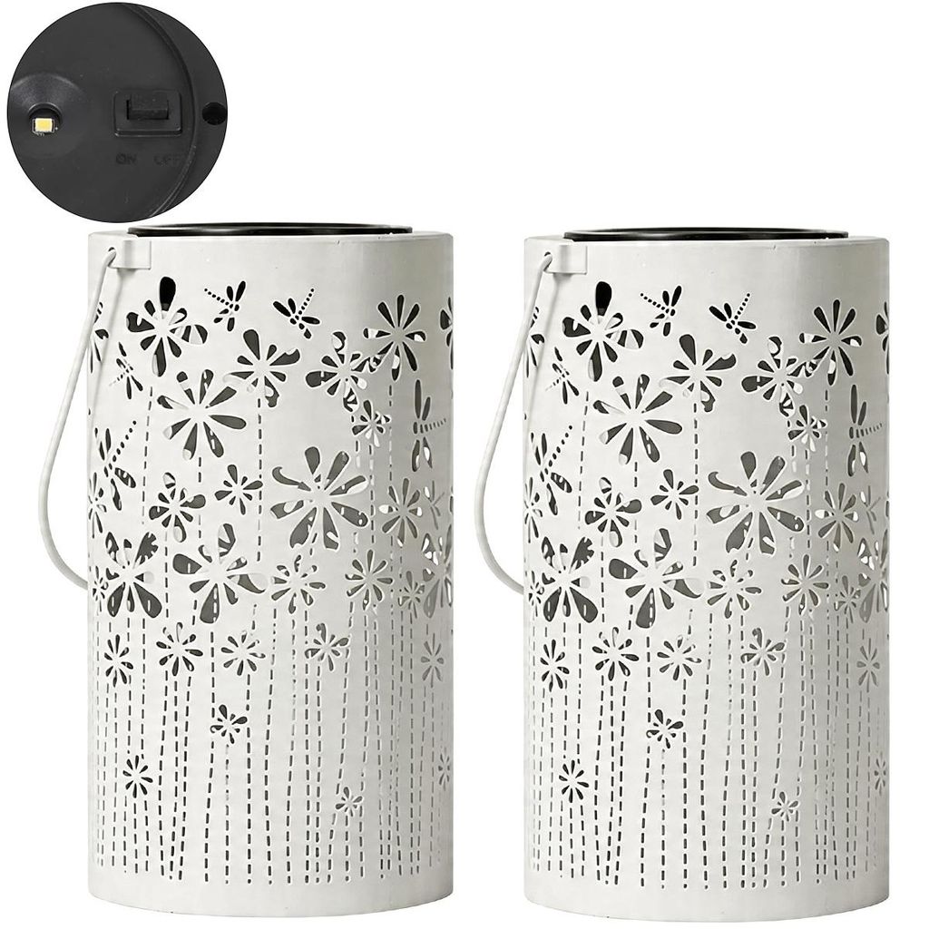 Solar Gartenlaterne 2er Set, Metall weiß, warmweiß LED, Produktbild 