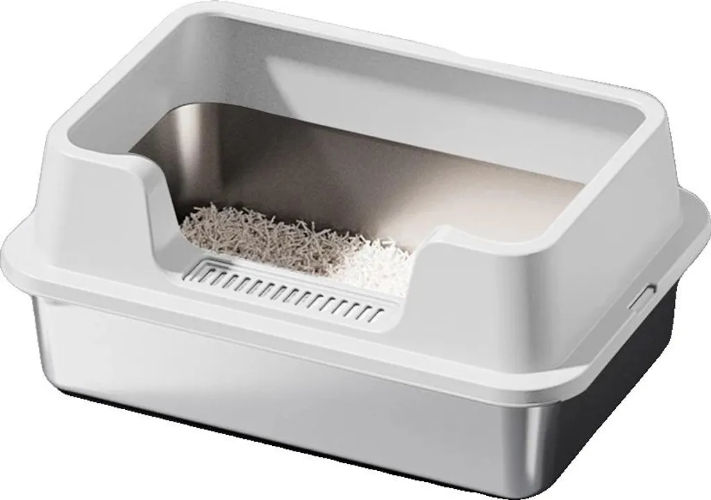 Bac à litière pour chat en acier inoxydable beige - 50x35x22cm durable