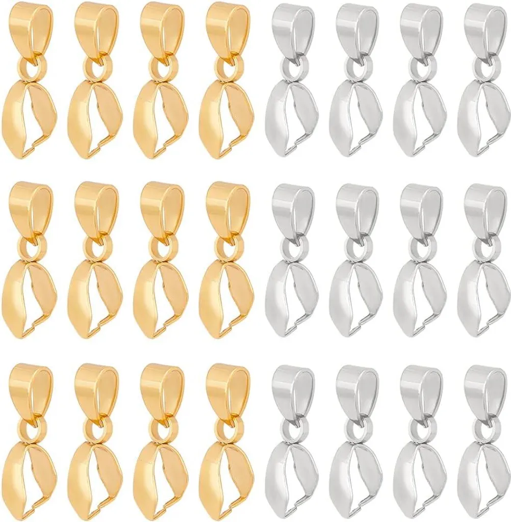 40 Bélières à pincer en acier inoxydable 304 or et inox pour pendentifs