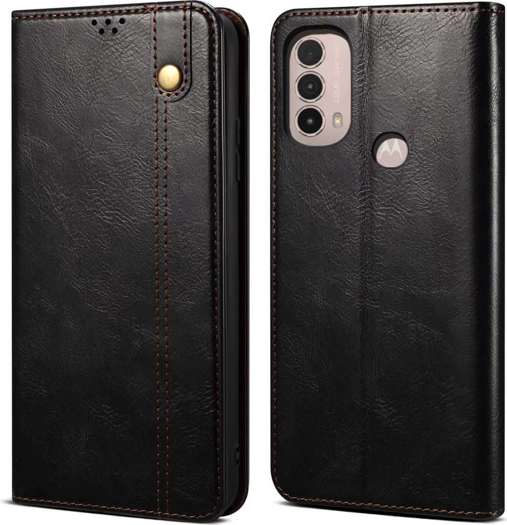 Moto E20 / E30 / E40 Hülle, Leder Flip Brieftasche Schutzhülle mit Standfunktion für Motorola Moto E20 / E30 / E40 Schwarz