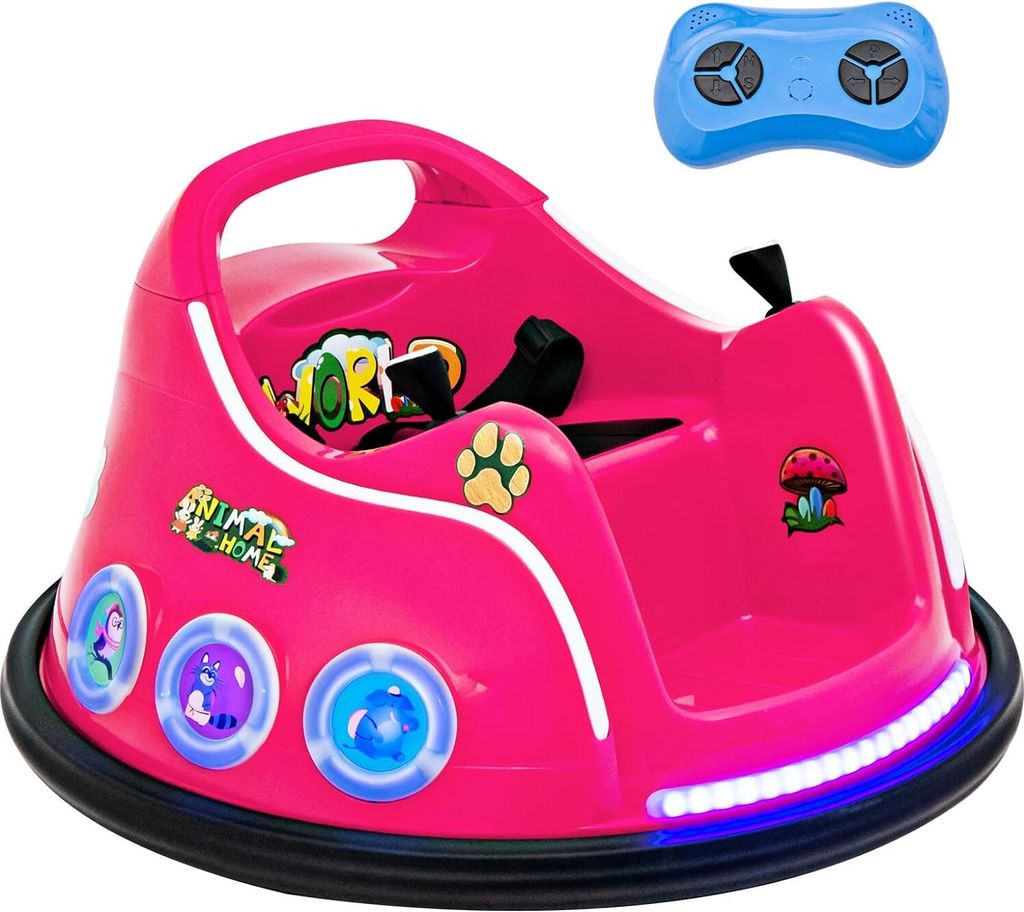 GOPLUS 12V Kinder Autoscooter, Elektro Bumper Car mit Fernbedienung, Joystick, blinkendem LED-Licht & Musik, Autoscooter mit 360 Grad Rotation & Vo...
