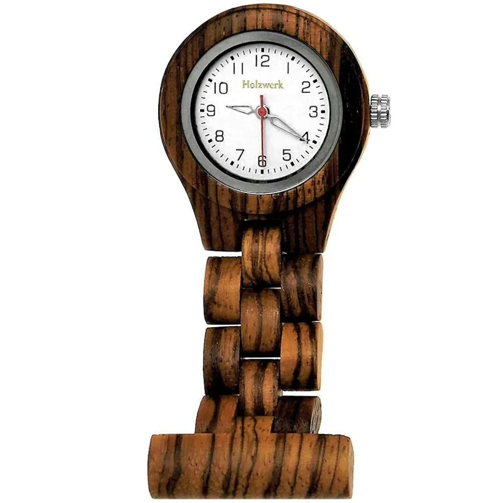 Horloge infirmière design bois de noyer brun avec cadran blanc lisible