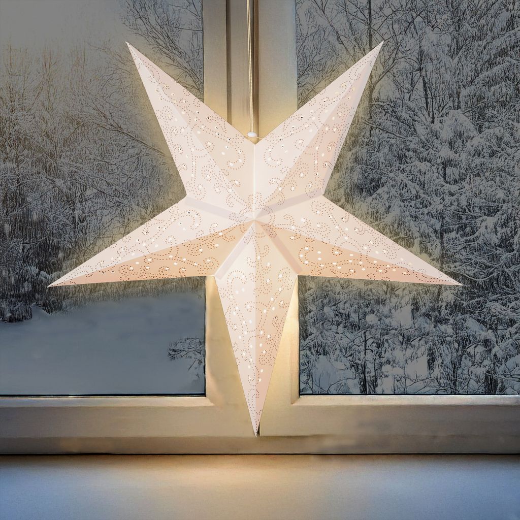 LED Papierstern in weiß mit Timer Batterie betrieben - Ø 60 cm - Weihnachts Deko Beleuchtung zum Hängen - Weihnachtsstern Dekoleuchte Weihnachts...