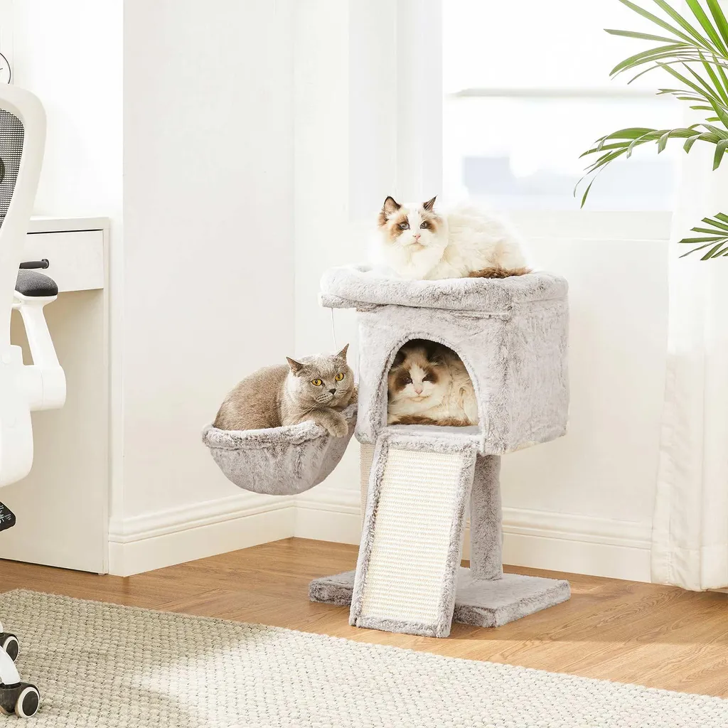 Arbre à chat compact marron clair pour chaton avec plateforme en velours - 3