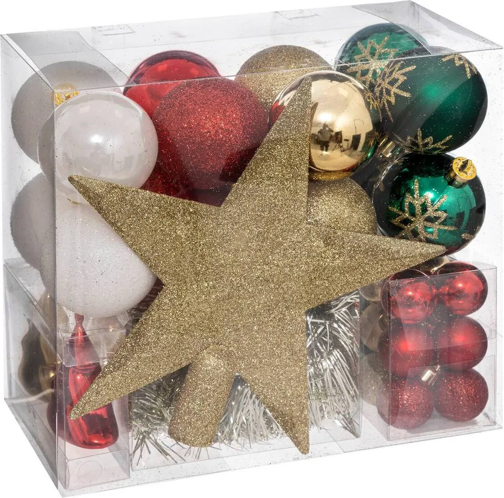 Kit décoration sapin de Noël Rouge et Or 44 pièces - Atelier des Lutins