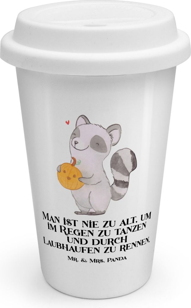 Mr. & Mrs. Panda Thermobecher Waschbär Kürbis - Weiß - Geschenk, Keramikbecher, Süßes Sonst Gibt's Saures, Trick Or Treat, Mehrwegbecher, Hall...