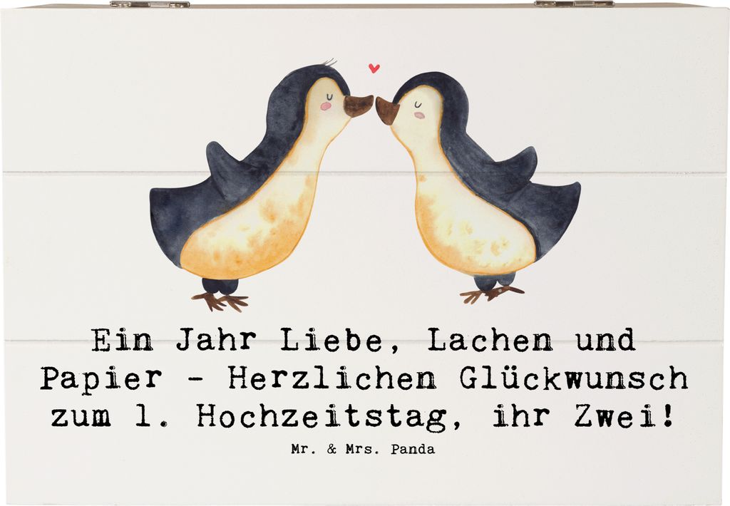 Mr. & Mrs. Panda Truhe Spruch 1. Hochzeitstag Papierhochzeit 22 x 15 cm - Weiß - Geschenk, Heirat, Ein Jahr Lachen, geschenkkiste, schatzkiste hol...